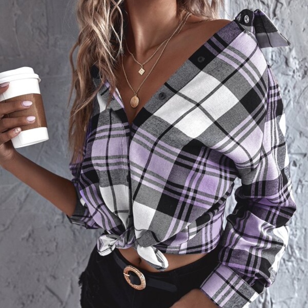 Classic Plaid Button up Boyfriend Top - Picture 5 of 13